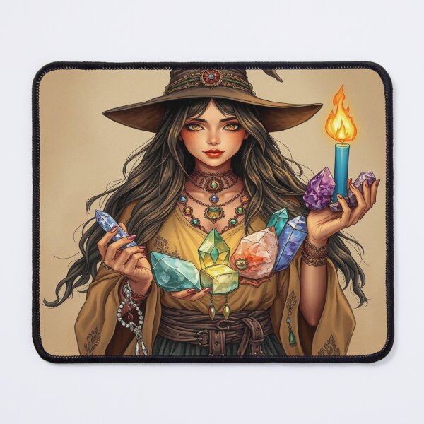 Item preview, Crystal Flame – Sorceress with Magical Gems and Candle designed and sold by Cristhian Almanza.
