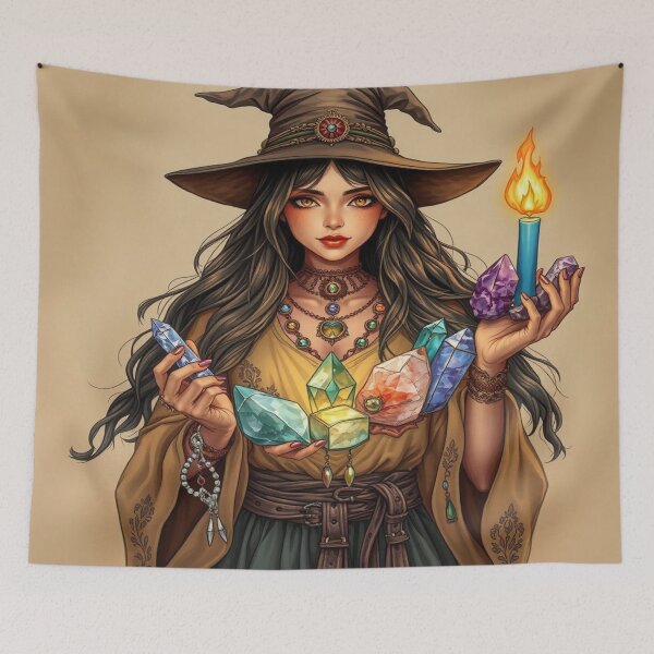 Item preview, Crystal Flame – Sorceress with Magical Gems and Candle designed and sold by Cristhian Almanza.