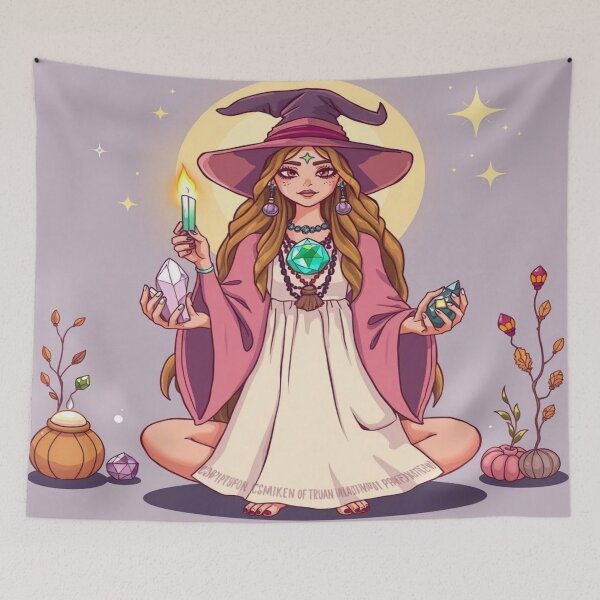 Item preview, Autumn Ritual – Mystical Witch with Crystals and Candle designed and sold by Cristhian Almanza.