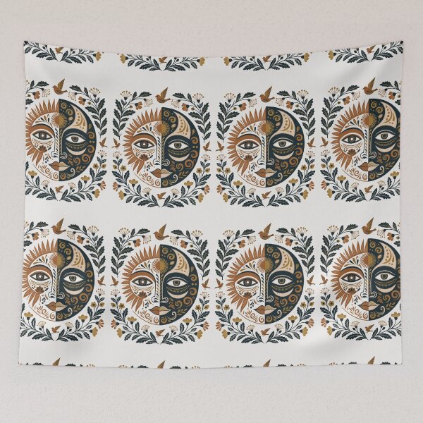 Item preview, Boho Sun and Moon Folk Art Botanical Mandala designed and sold by Nordic Echo.