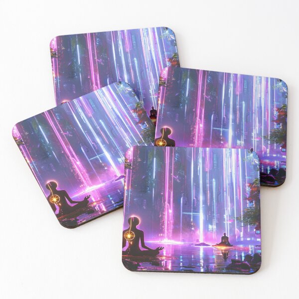 Item preview, Cyber Awakening – Meditative Figures in Neon Cityscape designed and sold by Cristhian Almanza.