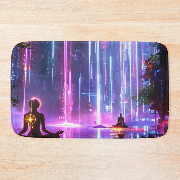 Item preview, Cyber Awakening – Meditative Figures in Neon Cityscape designed and sold by Cristhian Almanza.