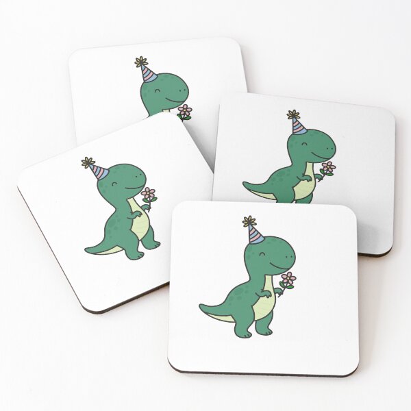 Item preview, Cute Green Dinosaur with Party Hat and Flower designed and sold by SunCraftStudio.