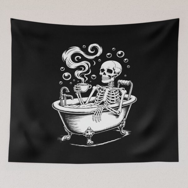 Item preview, A skeleton in a spa bubble bath drinking coffee designed and sold by Tatianamiobi.