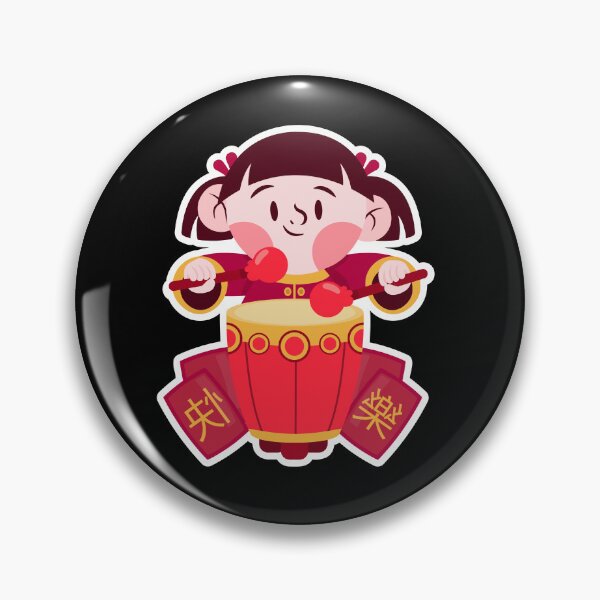 Item preview, Chinese New Year Girl Sticker – Cute Character Playing Drum with Red Envelopes for Good Luck designed and sold by FestivityFinds.