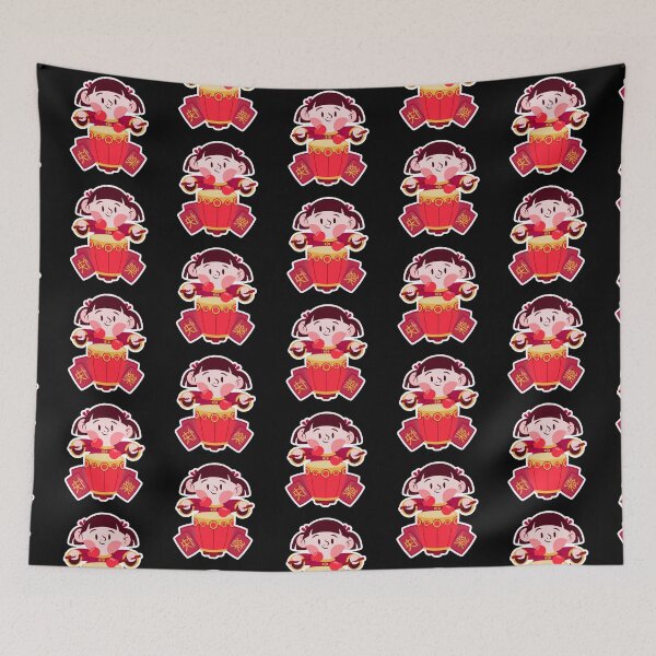 Item preview, Chinese New Year Girl Sticker – Cute Character Playing Drum with Red Envelopes for Good Luck designed and sold by FestivityFinds.