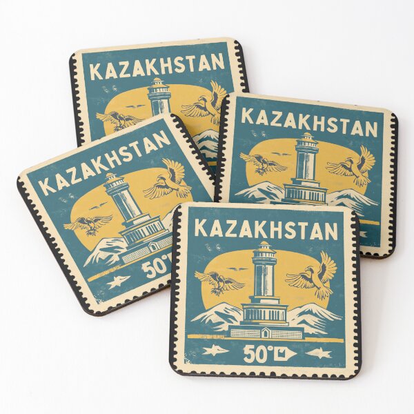 Item preview, Vintage Kazakhstan Postage Stamp Art - Bayterek Tower & Golden Eagles designed and sold by tiigerdad.