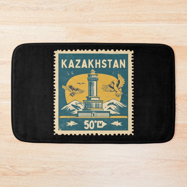 Item preview, Vintage Kazakhstan Postage Stamp Art - Bayterek Tower & Golden Eagles designed and sold by tiigerdad.