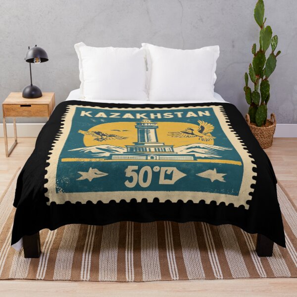 Item preview, Vintage Kazakhstan Postage Stamp Art - Bayterek Tower & Golden Eagles designed and sold by tiigerdad.