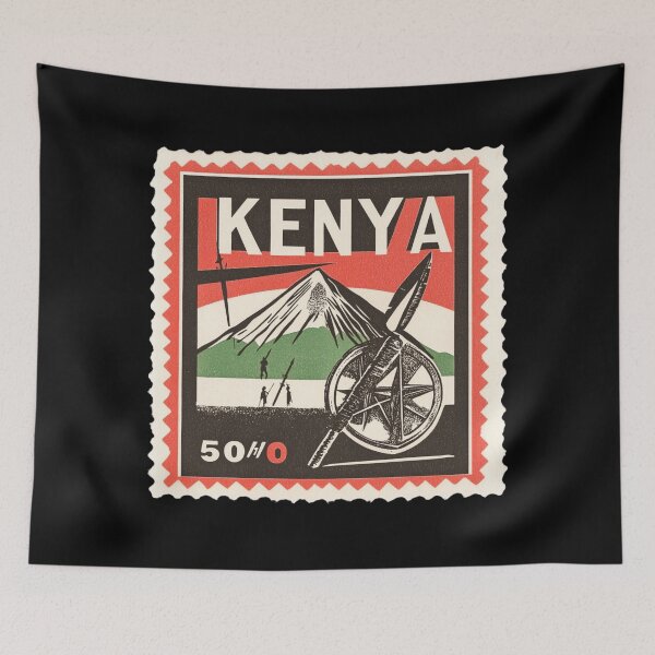 Item preview, Vintage Kenya Postage Stamp Art - Mount Kenya & Maasai Shield designed and sold by tiigerdad.