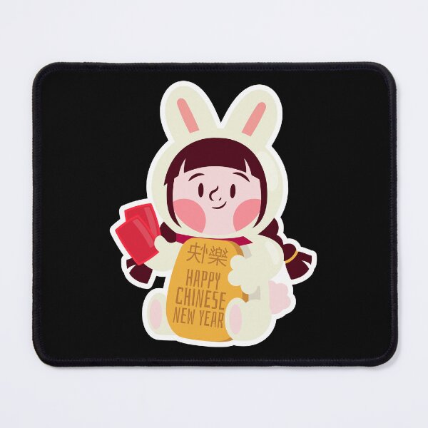Item preview, Happy Chinese New Year Bunny Sticker – Cute Girl in Bunny Costume with Red Envelopes and Happy New Year Scroll designed and sold by FestivityFinds.