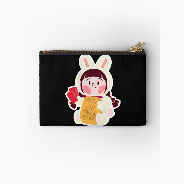 Item preview, Happy Chinese New Year Bunny Sticker – Cute Girl in Bunny Costume with Red Envelopes and Happy New Year Scroll designed and sold by FestivityFinds.