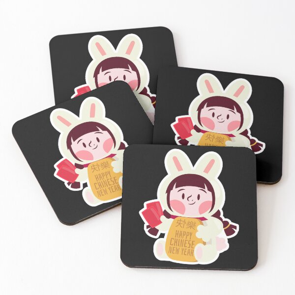 Item preview, Happy Chinese New Year Bunny Sticker – Cute Girl in Bunny Costume with Red Envelopes and Happy New Year Scroll designed and sold by FestivityFinds.