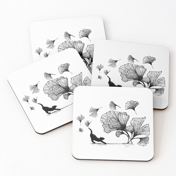 Item preview, black cat and ginkgo leaves designed and sold by gigiandme-art.