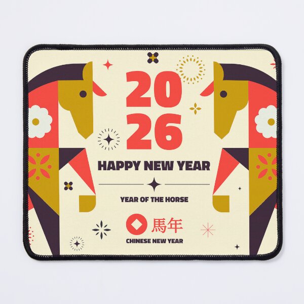 Item preview, Geometric Year of the Horse 2026 Chinese New Year Greeting Card – Double Horse and Lantern Design designed and sold by FestivityFinds.