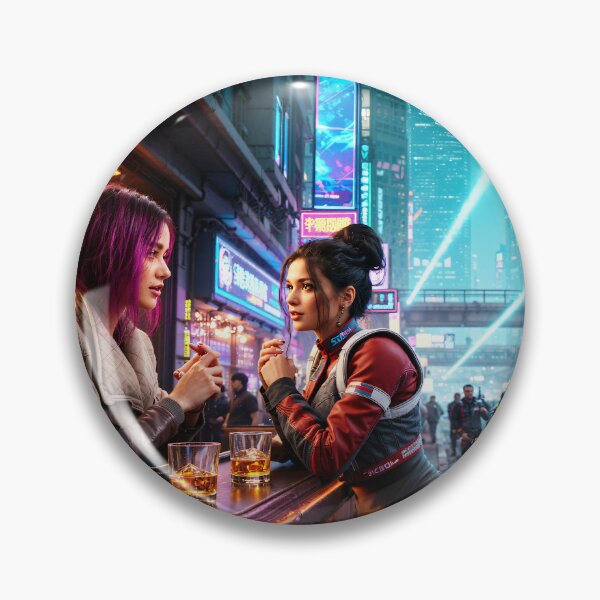Item preview, Two ladies talking at a street bar in Night City designed and sold by aykiradesigns.