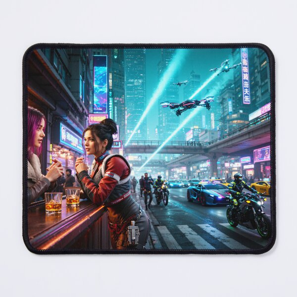 Item preview, Two ladies talking at a street bar in Night City designed and sold by aykiradesigns.