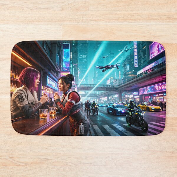 Item preview, Two ladies talking at a street bar in Night City designed and sold by aykiradesigns.