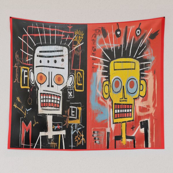 Item preview, Duality of Expression – Abstract Skull Portraits in Basquiat Style designed and sold by Groovy Looks.