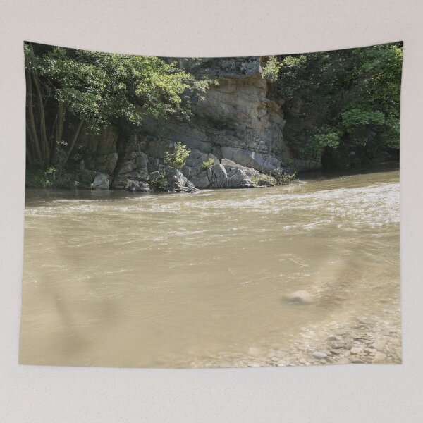 Item preview, Tranquil River Scene with Rocky Cliff designed and sold by Georgia Mizuleva.