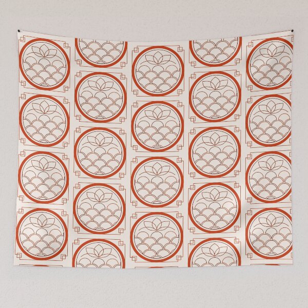 Item preview, Chinese Coin Pattern Tapestry – Elegant Geometric Design for Good Luck and Prosperity designed and sold by FestivityFinds.