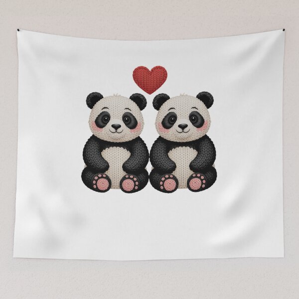 Item preview, Knitted Panda Couple with Heart designed and sold by GamerGearTees.