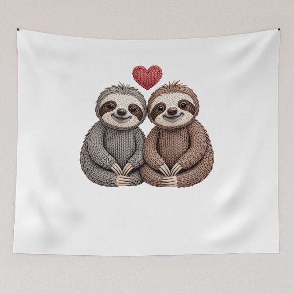 Item preview, Knitted Sloth Couple with Heart designed and sold by GamerGearTees.