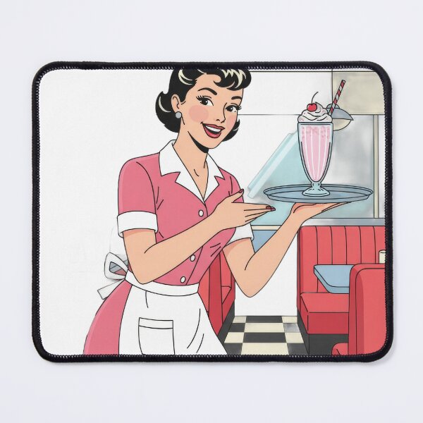Item preview, Vintage diner waitress presenting a classic milkshake with whipped cream and a cherry designed and sold by VerizalShop.