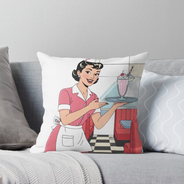 Item preview, Vintage diner waitress presenting a classic milkshake with whipped cream and a cherry designed and sold by VerizalShop.