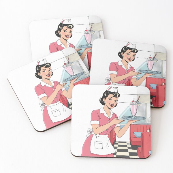 Item preview, Vintage diner waitress presenting a classic milkshake with whipped cream and a cherry designed and sold by VerizalShop.
