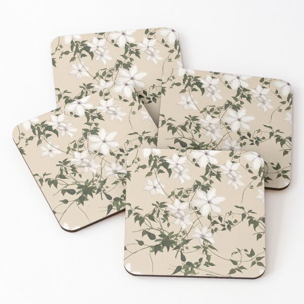 Item preview, White Clematis Vine Floral Pattern | Beige Botanical Wall Art designed and sold by homybear.