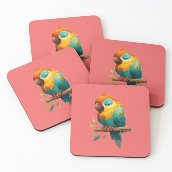 Item preview, Sleeping little parrot on a branch – Cute bird cartoon illustration designed and sold by Meiersbeste.