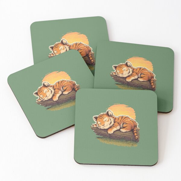 Item preview, Sleeping tiger cub on a tree trunk – Cute tiger cartoon illustration designed and sold by Meiersbeste.