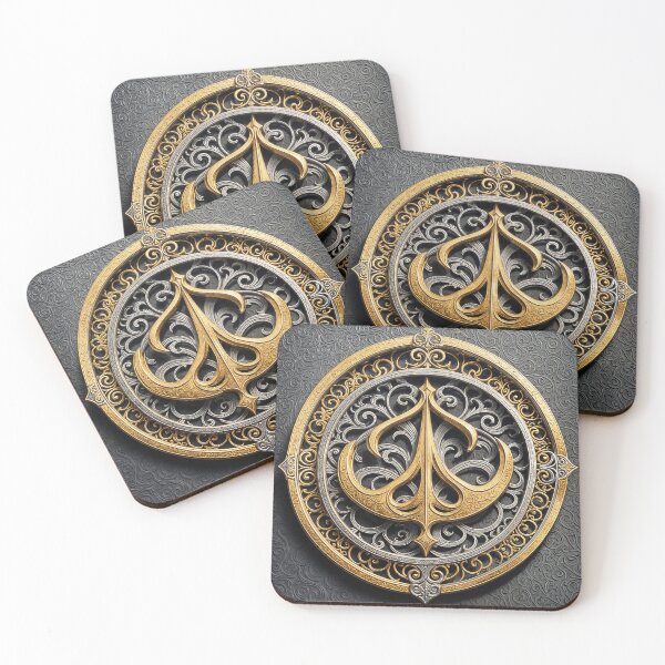 Item preview, Filigree ornate trishul on a medallion on top of baroque leather designed and sold by ShaDeS-AI-Art.