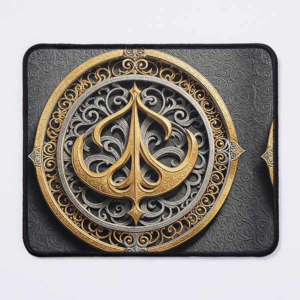 Item preview, Filigree ornate trishul on a medallion on top of baroque leather designed and sold by ShaDeS-AI-Art.