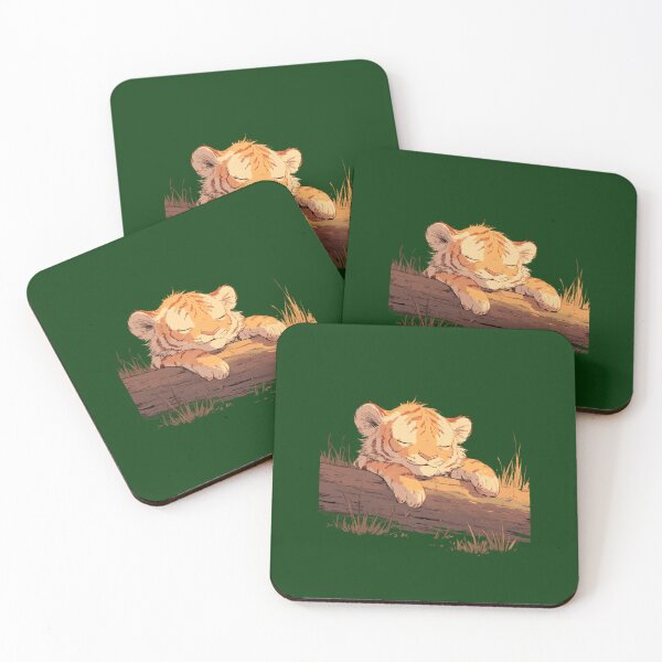 Item preview, Sleeping tiger cub on a tree trunk – Cute tiger cartoon illustration designed and sold by Meiersbeste.