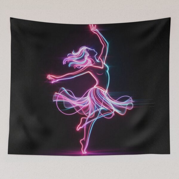 Item preview, Lightwave Grace – Neon ballet dancer silhouette, line art with vibrant glow designed and sold by FusiTink.