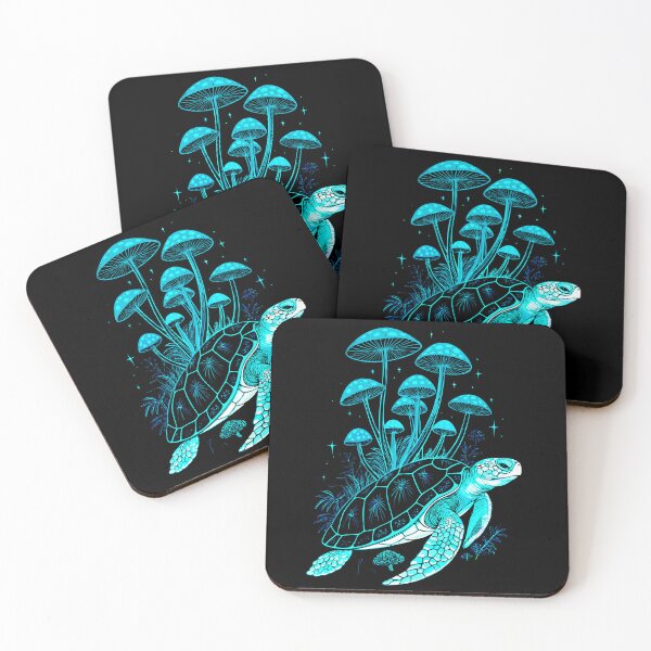 Item preview, Glowing Turtle Fantasy with Neon Mushrooms Illustration designed and sold by VikArtStudio.