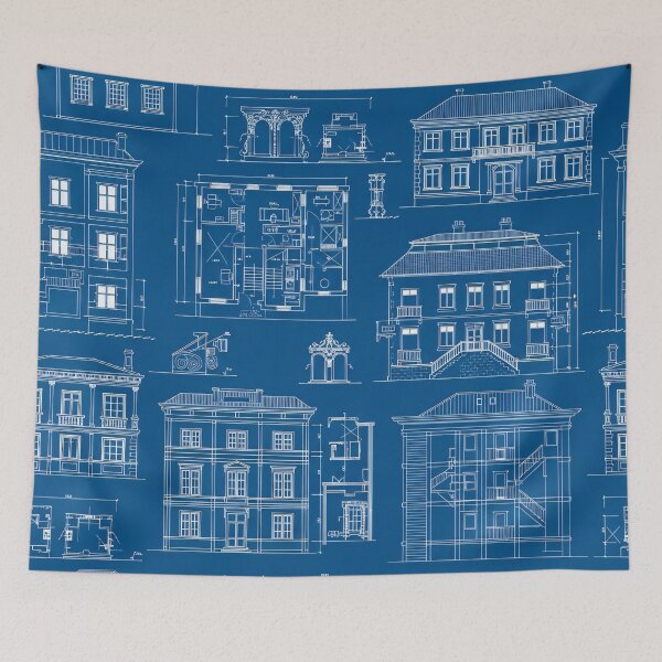 Item preview, Vintage House Blueprint Collage designed and sold by Kaleidoscope Print.