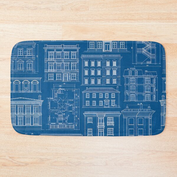 Item preview, Townhouse Blueprint Pattern designed and sold by Kaleidoscope Print.