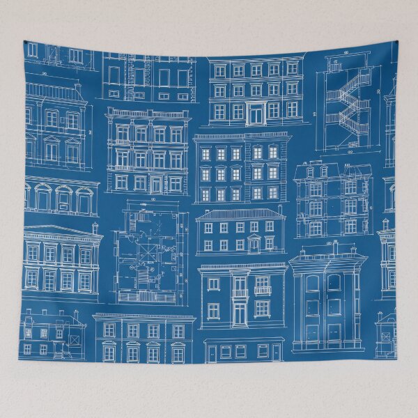 Item preview, Townhouse Blueprint Pattern designed and sold by Kaleidoscope Print.