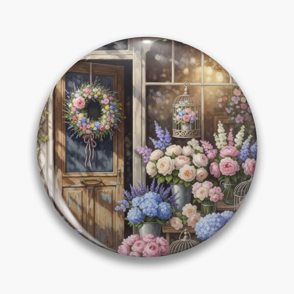 Item preview, French Flower Shop Paris France Painting Scene Street dining room kitchen  designed and sold by TheTimeTaxi.