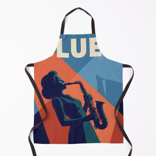Item preview, Saxophone Blues Poster – Female Jazz Silhouette Wall Art, Retro Music Room Decor Print, Bold Blue Orange Stage Lights designed and sold by AbstractAuraArt.