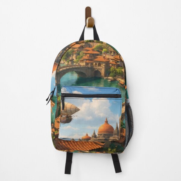 Item preview, Fantasy Java Sky City – Magical Island Cityscape Wall Art with Airships designed and sold by Spiritveil.