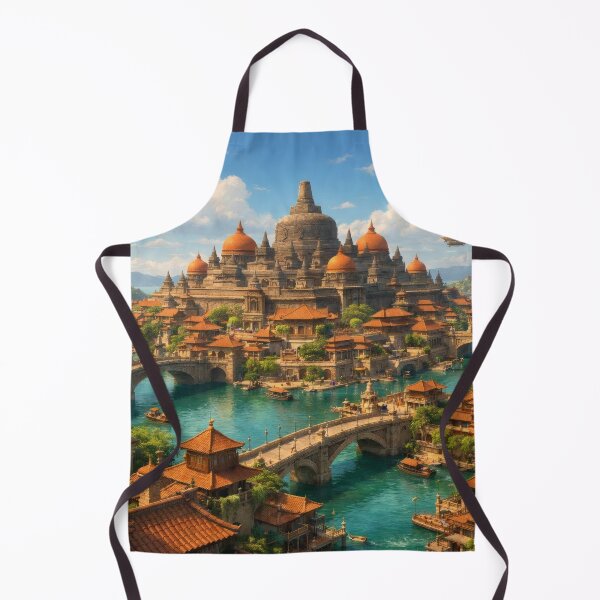 Item preview, Fantasy Java Sky City – Magical Island Cityscape Wall Art with Airships designed and sold by Spiritveil.