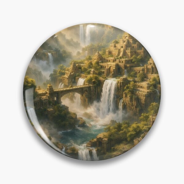 Artikelvorschau, Dschungel-Wasserfallstadt – Magische Fantasy-Dschungelstadt-Wandkunst entworfen und verkauft von Spiritveil.