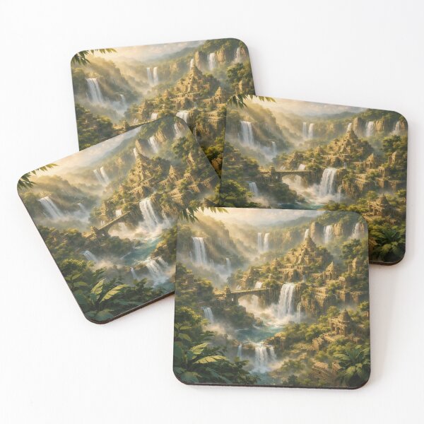 Item preview, Jungle Waterfall City – Magical Fantasy Jungle Cityscape Wall Art designed and sold by Spiritveil.