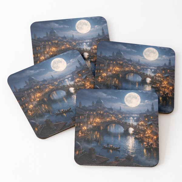 Item preview, Moonlit Canal City – Magical Fantasy Night Cityscape Wall Art designed and sold by Spiritveil.