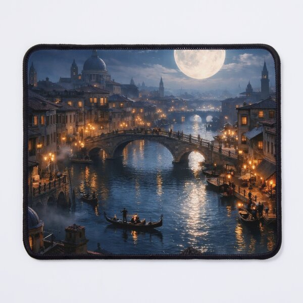 Item preview, Moonlit Canal City – Magical Fantasy Night Cityscape Wall Art designed and sold by Spiritveil.