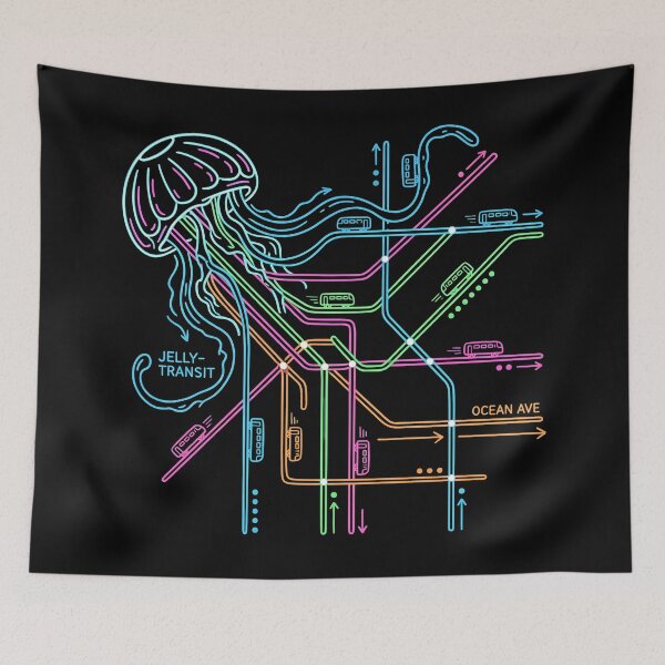 Item preview, Jellyfish Metro Map – Neon “Jelly-Transit” Sea Subway designed and sold by DesignedByMarty.